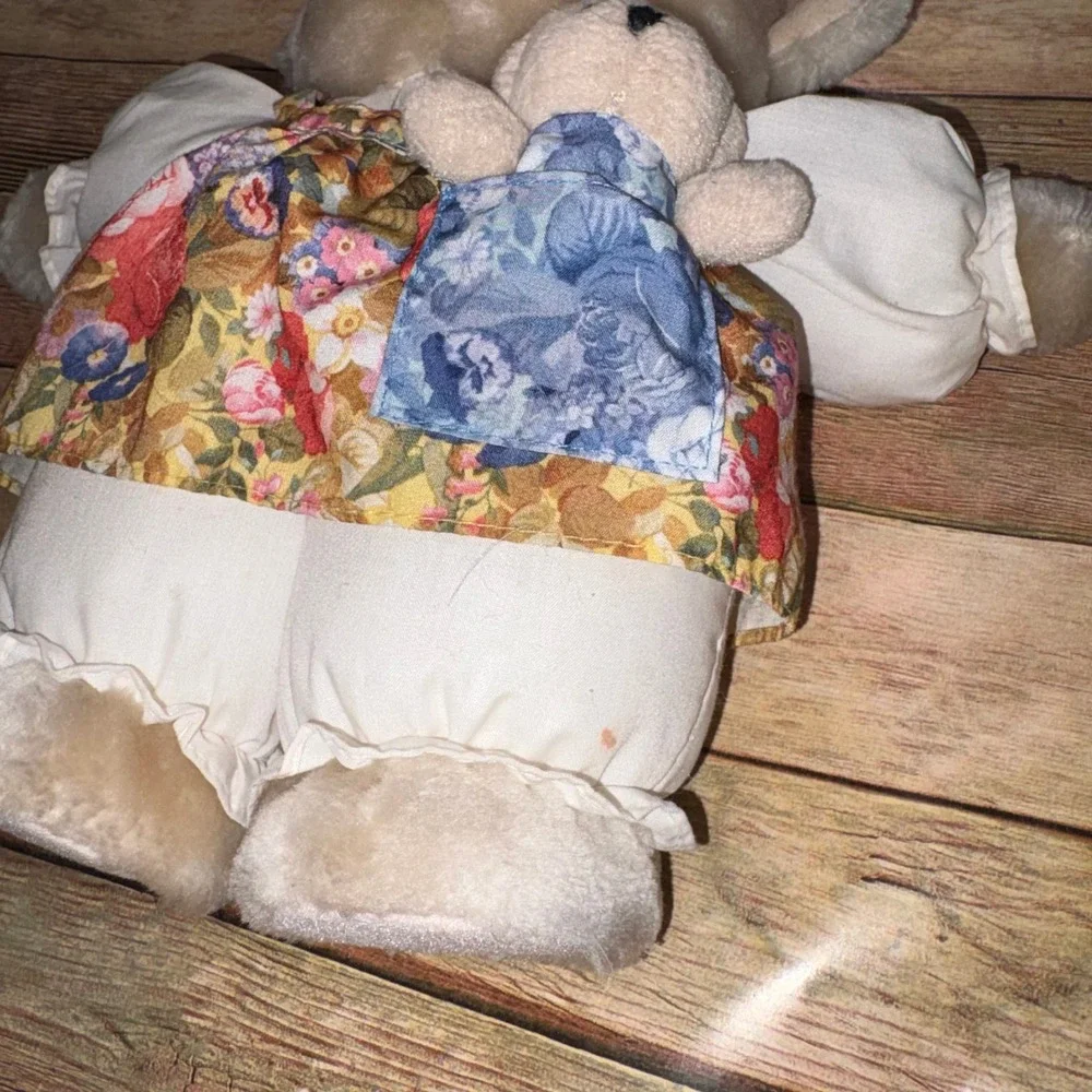 Floral Jumper Mother and Cub Plush Toy Vintage Unisex Small Cream Hallmark